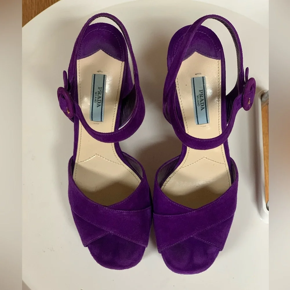 Prada Suede Platform Ankle-Strap Sandal - Picture 4 of 9